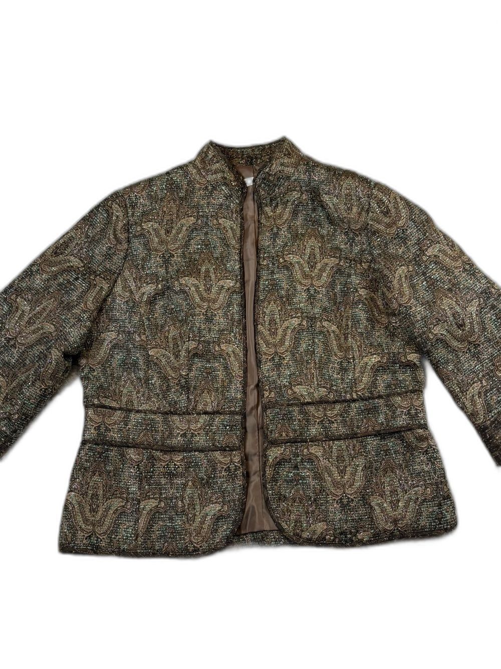 Coldwater Creek Women's Size 14 Brown Paisley Tapestry Jacket Shimmer-EUC